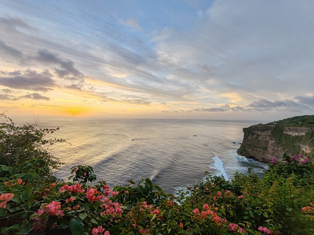 A view of sunset from the Uluwatu Temple in Bali